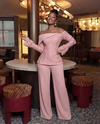 Rosy Double-breasted Blazer set