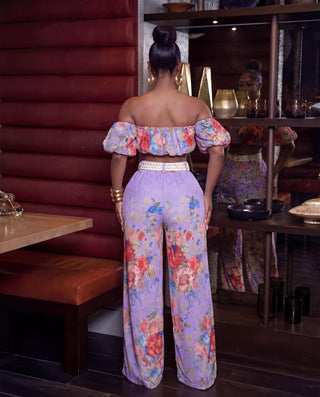 Always The Moment Floral Print Two-Piece Wide-Leg set ( Lavender)
