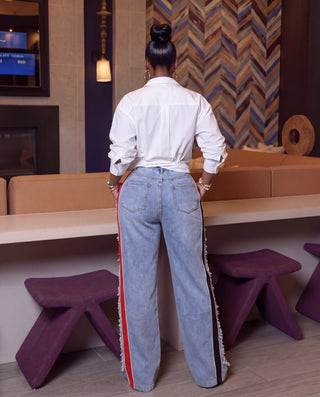 SHY GIRL COLORBLOCK DISTRESS DENIM