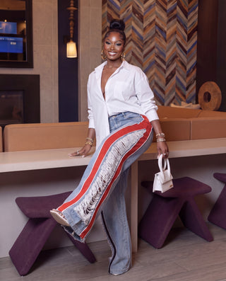 SHY GIRL COLORBLOCK DISTRESS DENIM