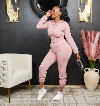 Corset-Like Hoodie Jacket and Jogger Pants Set