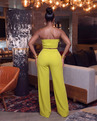LIME WHITE TRIM APPLIQUE CROP TOP & PANTS SET