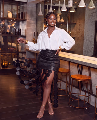 Black Two piece scallop cut-out skirt and poplin top ( SET )