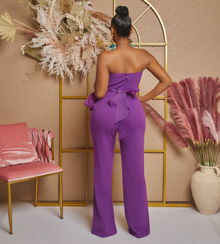 MIKELA PURPLE TULLE PLEATED PEPLUM TOP JUMPSUIT