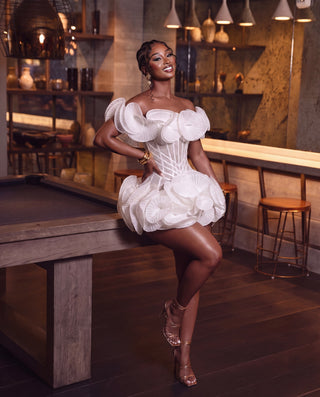 Dolly off-shoulder lace flower Mini dress