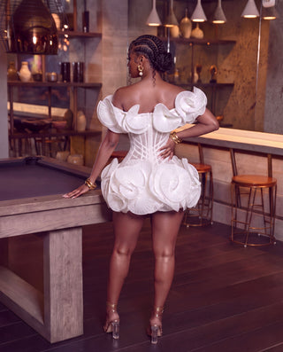 Dolly off-shoulder lace flower Mini dress