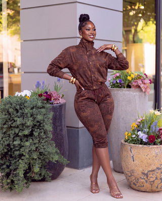 Drawstring Tied Jacket & Capri Leggings Set