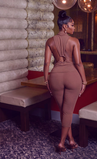 High Cowl Neck Open Side Top & Capri Leggings Set