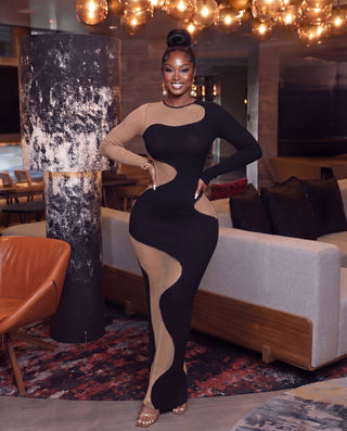 Black & Mocha Wave Knit Maxi Dress