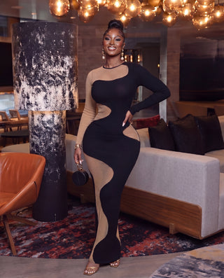 Black & Mocha Wave Knit Maxi Dress