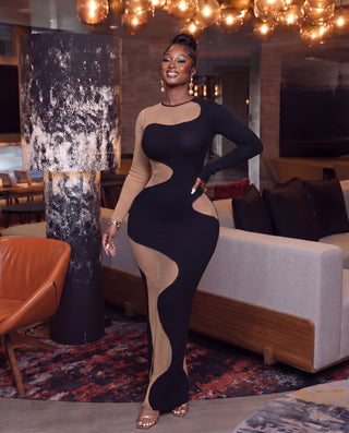 Black & Mocha Wave Knit Maxi Dress