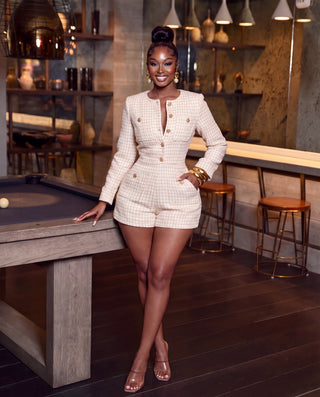 Fallon Long Sleeve Tweed Romper