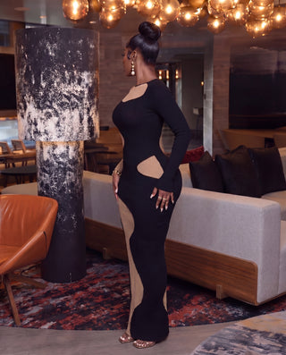 Black & Mocha Wave Knit Maxi Dress