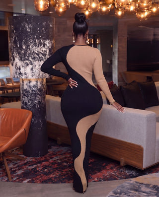 Black & Mocha Wave Knit Maxi Dress