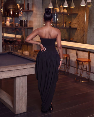Kamili Black Asymmetrical Hem Maxi Dress