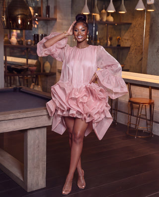Sarolta Pink Glossy Ruched  Dress