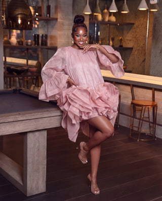 Sarolta Pink Glossy Ruched  Dress