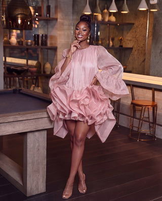 Sarolta Pink Glossy Ruched  Dress