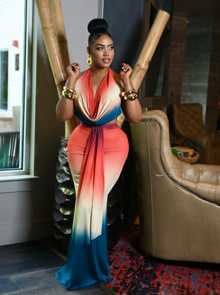 Malora Ombre Mesh halter Maxi Skirt Set