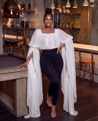 WHITE SO CHIC SQUARE NECK LONG DRAMATIC SLEEVES TOP