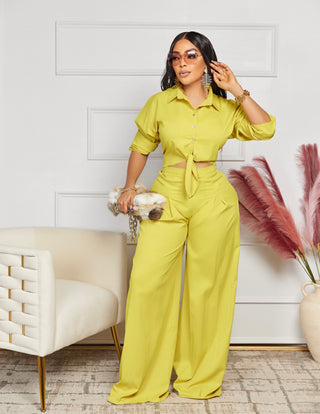 Chartreuse Yellow-Green Two-Piece Pant Set