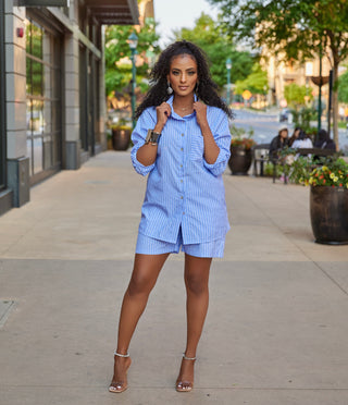 BLUE BUTTON DOWN 2 PIECE SET