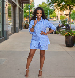 BLUE BUTTON DOWN 2 PIECE SET