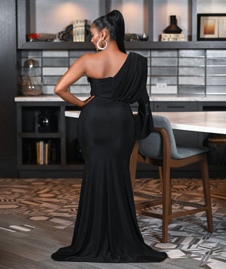 Venus One Shoulder gown Lycra Column Regular ( Black )