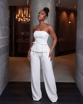 Ivory corset overlay structured pants set