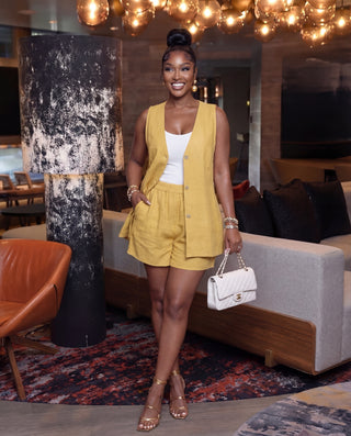 Lumu Solid Linen Top & Shorts Set