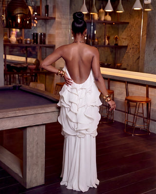Reissa Backless Ruffle Maxi Dress