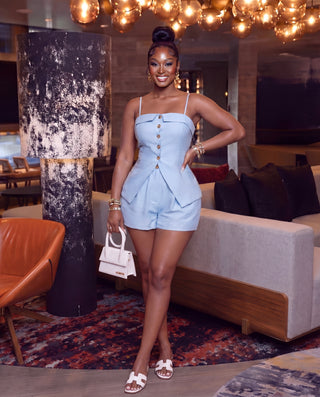 Strap Buttoned Top And Shorts Set
