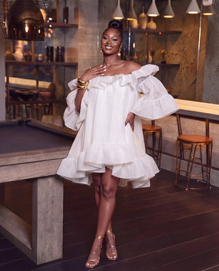 White Off Shoulder Ruffled Mini Dress