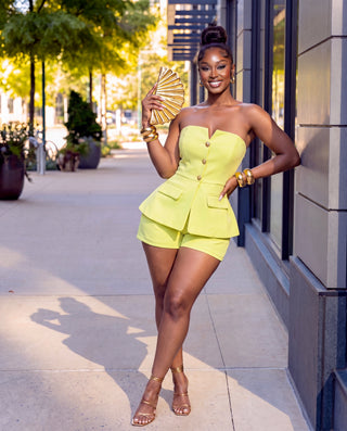 Matilda Two-Piece Tailored Bustier Top and Short Set