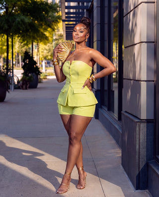 Matilda Two-Piece Tailored Bustier Top and Short Set