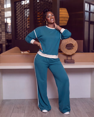 Contrast trim piping sweater set