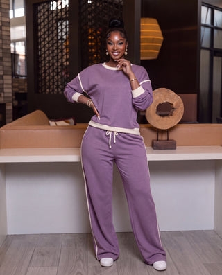 Contrast trim piping sweater set