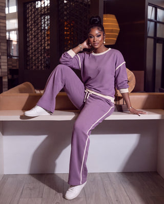 Contrast trim piping sweater set