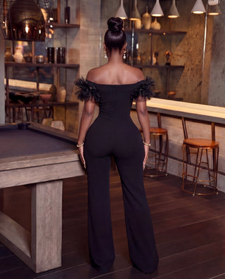 Off Shoulder Flower Aligned Stone Jumpsuit