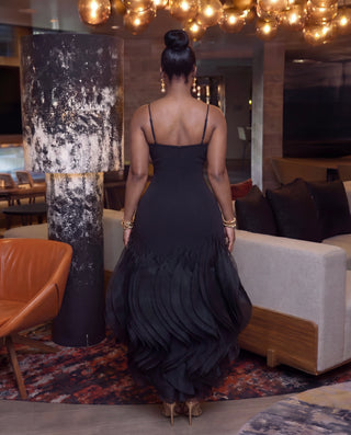 Black voluminous sculpting Petal dress
