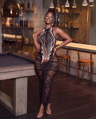 Zebra Illusion Mesh Maxi Dress