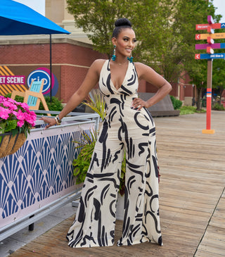 BRUSH STROKES TIES JUMPSUIT