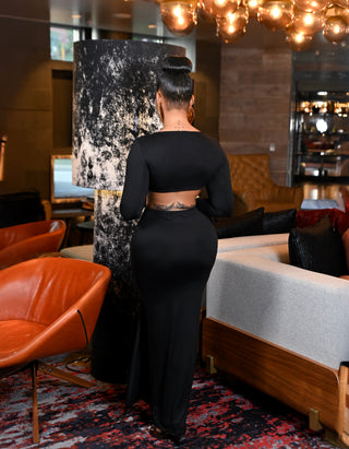 Black Helsa drape front Matte maxi dress