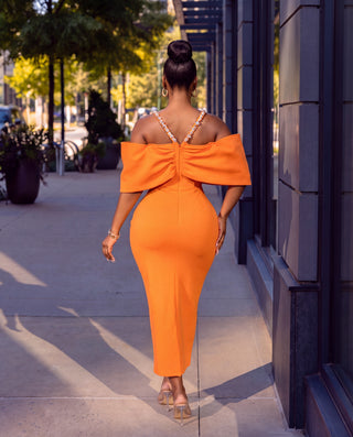Rivets orange Slit bandage Dress