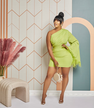 FEATHER ONE SHOULDER DRESS