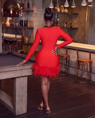 JUEL RHINESTONE CUTOUT FEATHER DRESS