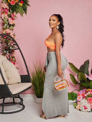 TARYN TIE FRONT MIDI SKIRT IN GREY