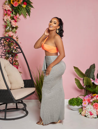 TARYN TIE FRONT MIDI SKIRT IN GREY