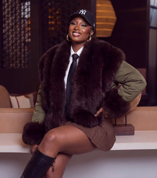 Nie Fur Collar Bomber Jacket