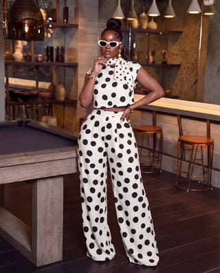 Polka Dot side pocket wide leg set